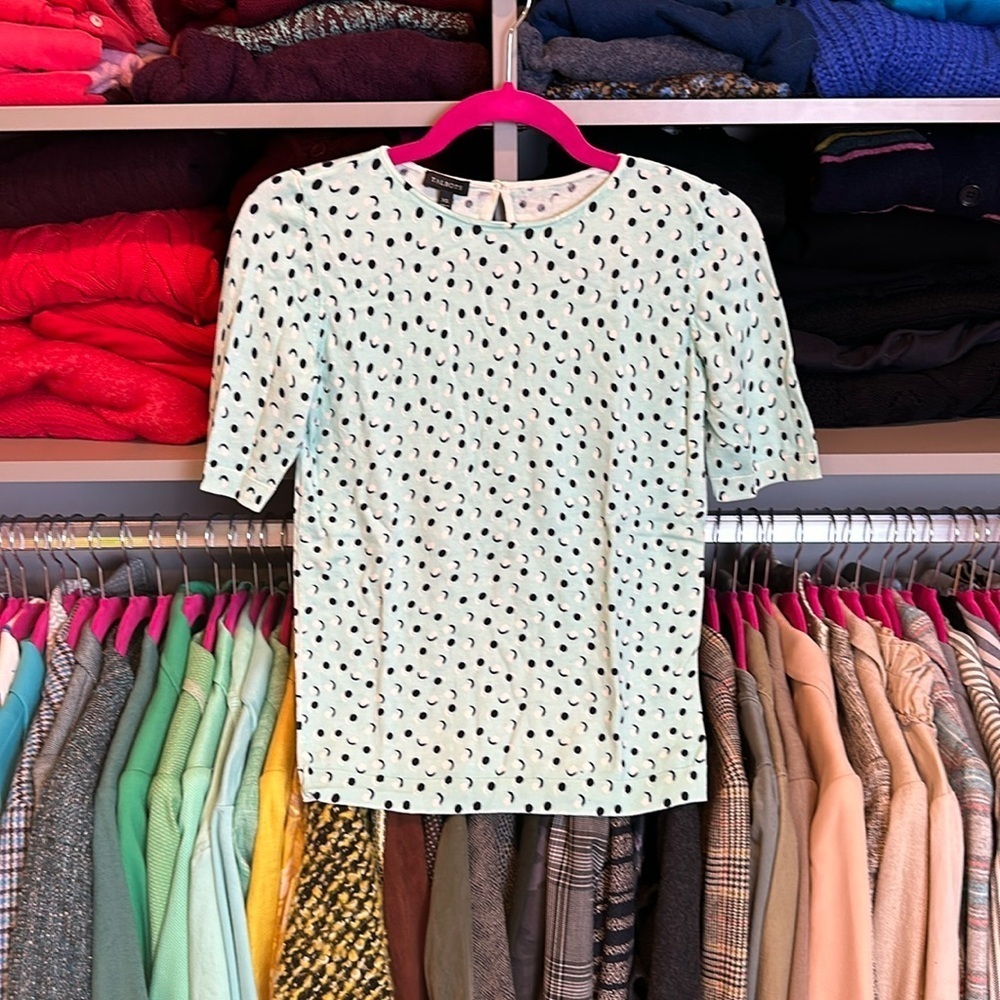 Talbots mint and black/white dot print short sleeve sweater size XS